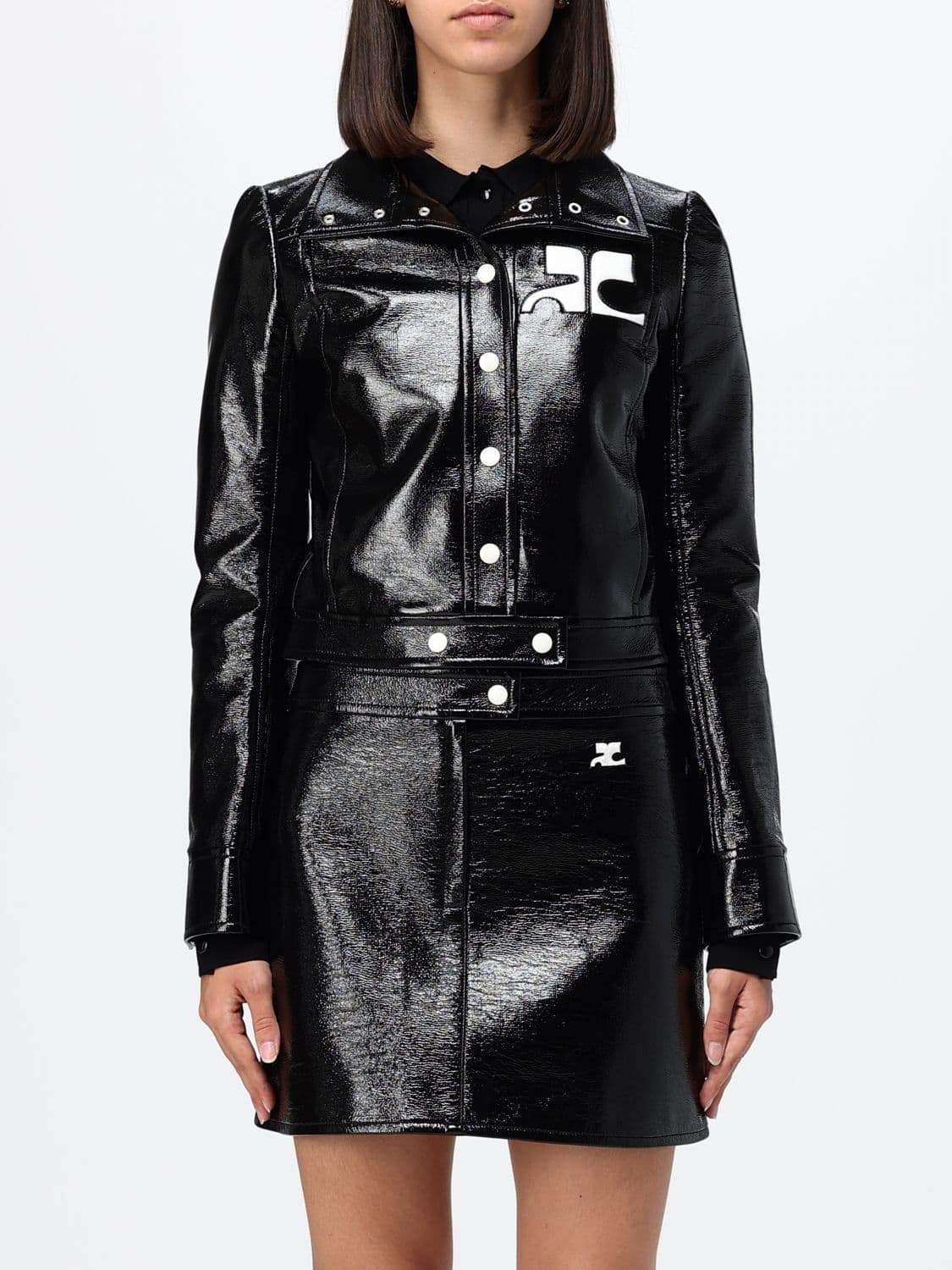 Courrèges Slim Fit Cropped Coated Cotton Jacket with Logo