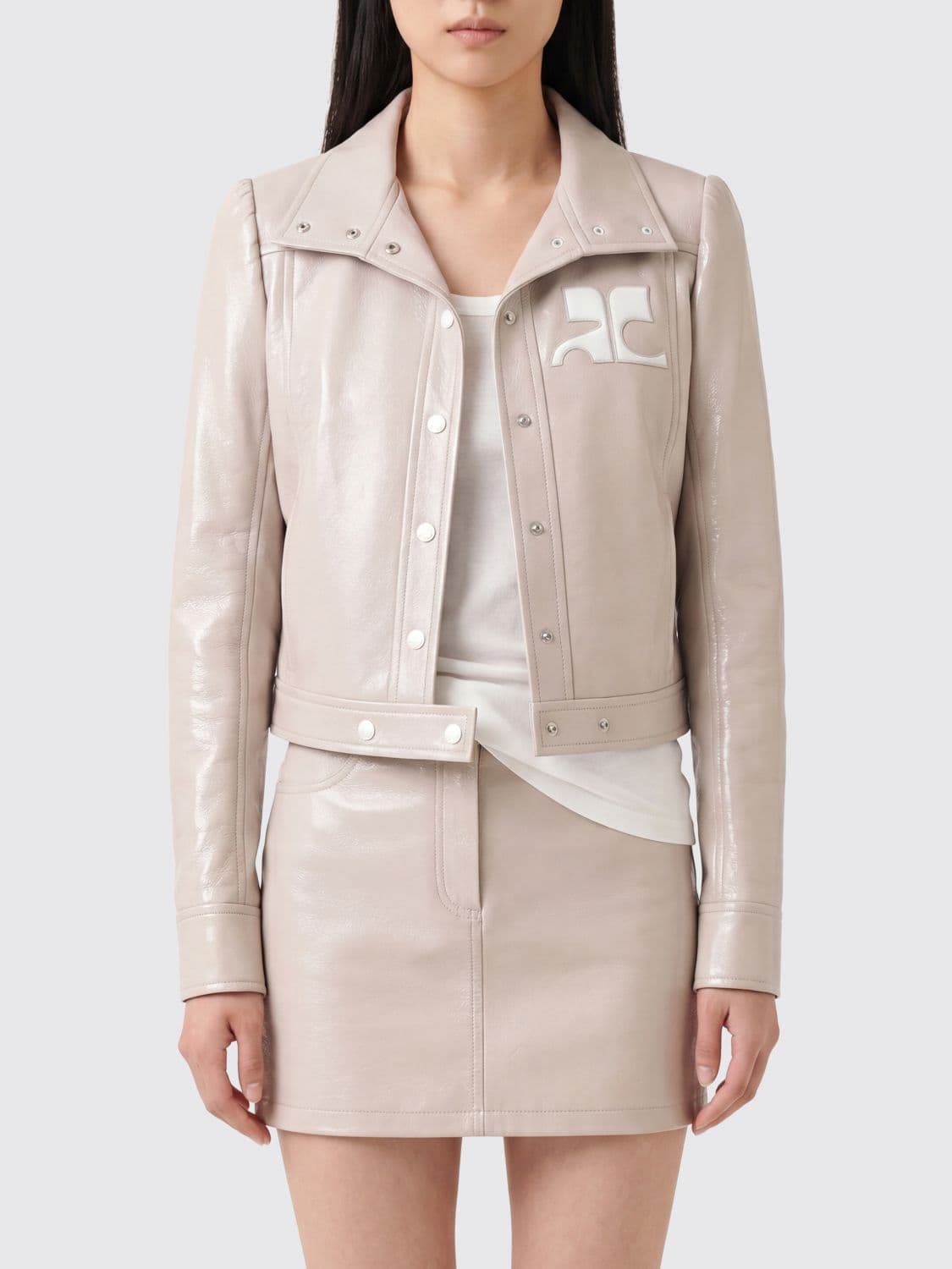 Courrèges Slim Fit Cropped Coated Cotton Jacket with Logo