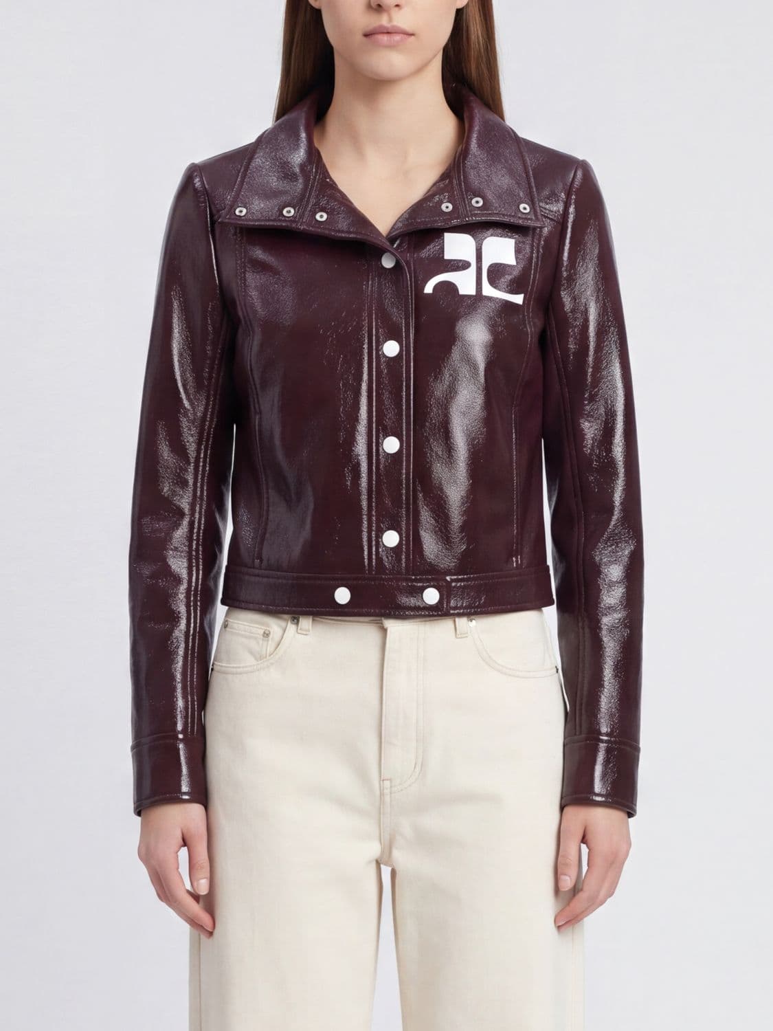 Courrèges Slim Fit Cropped Coated Cotton Jacket with Logo