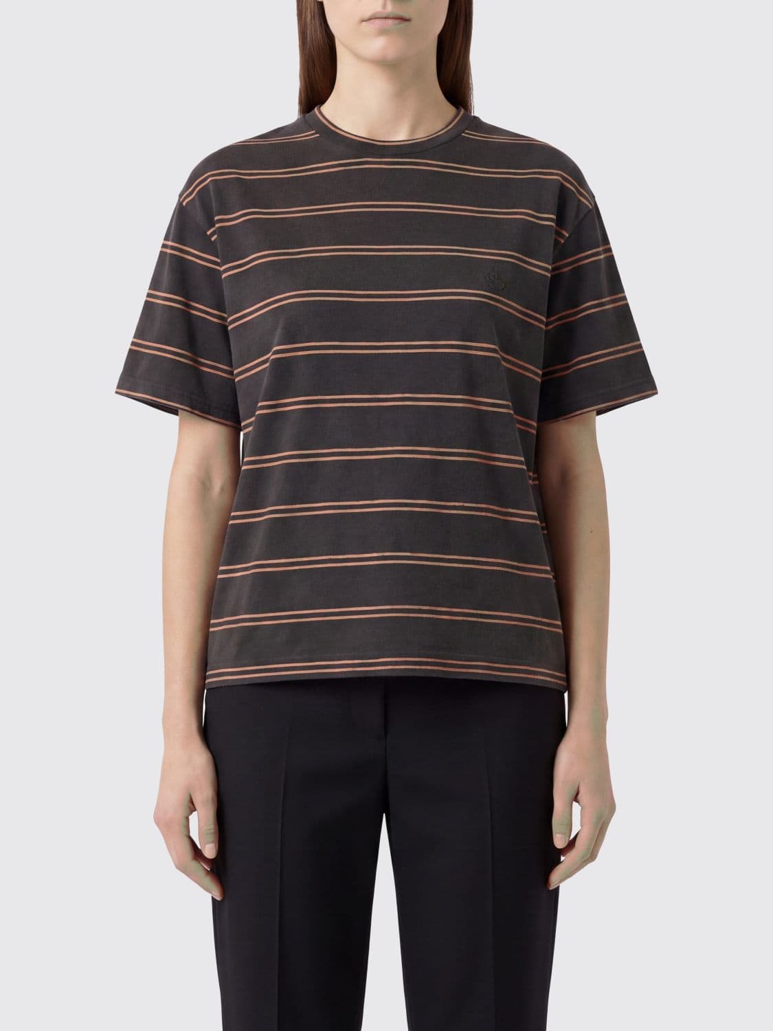 Jil Sander Striped Cotton T-shirt with Dropped Shoulders