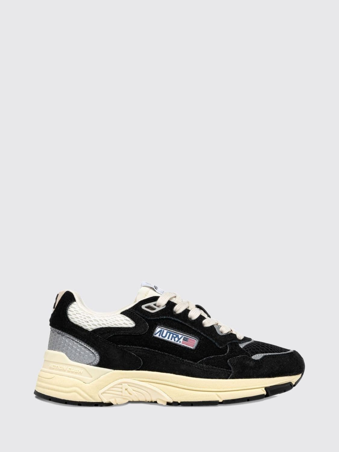 Autry Hyperway Two-Tone Leather and Mesh Sneakers with Cut-Out Logo