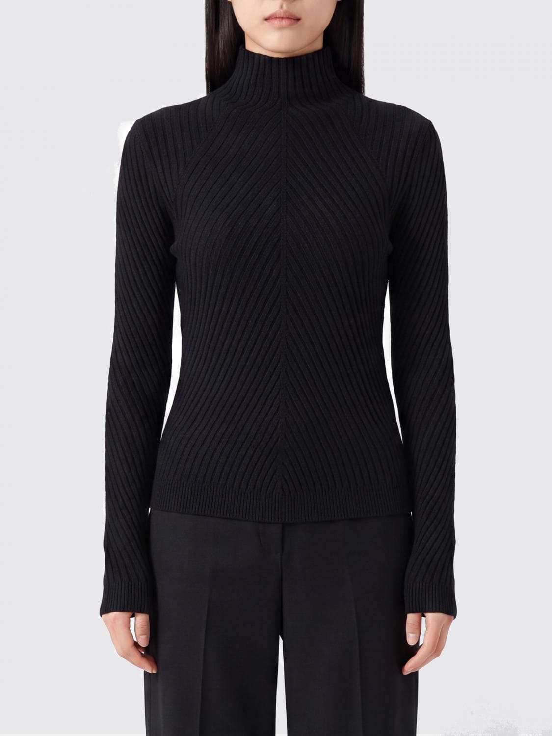 Victoria Victoria Beckham Slim Fit Ribbed Merino Wool Turtleneck Jumper