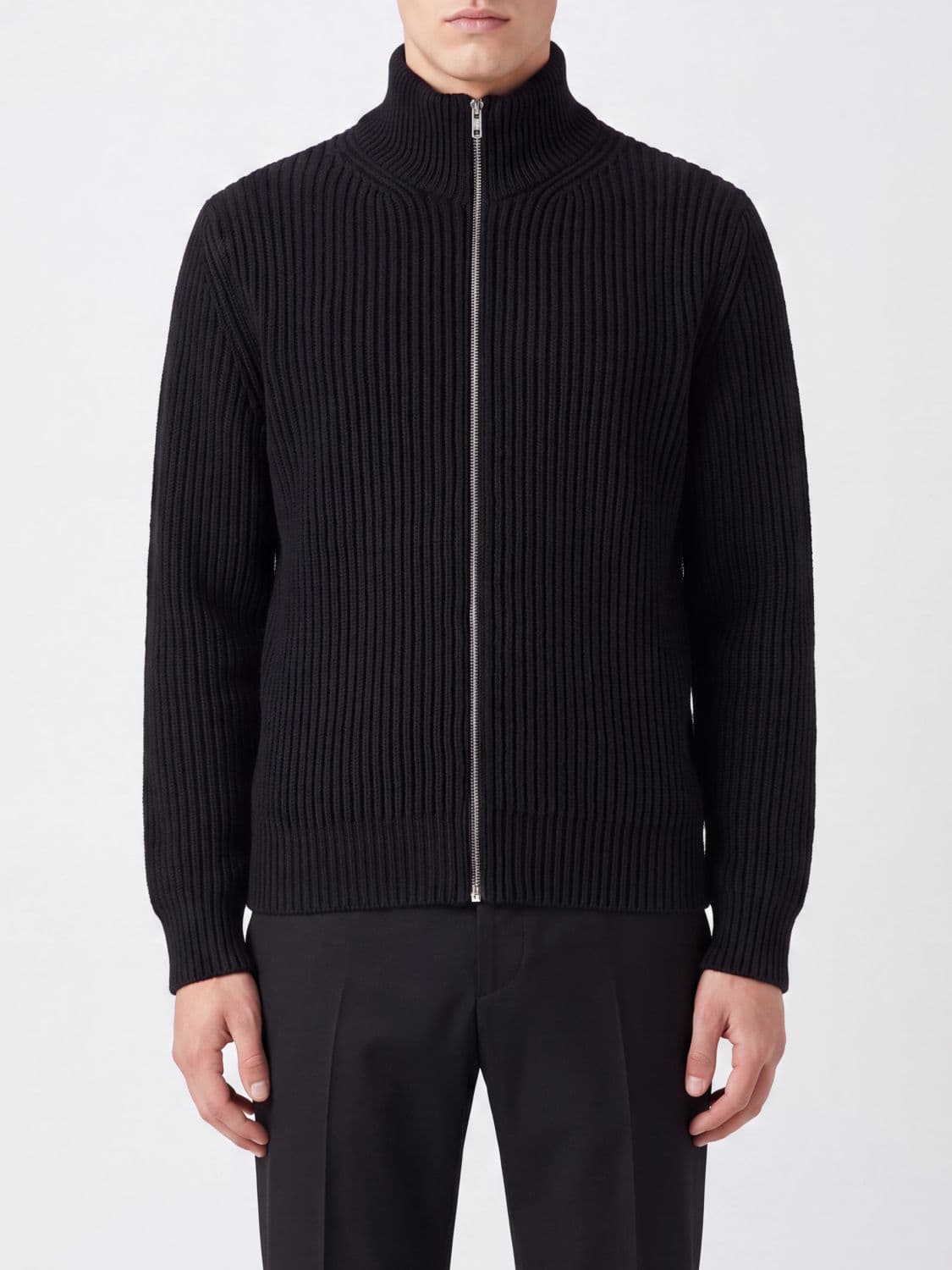 Mm6 Maison Margiela Ribbed Wool-Blend High Neck Zip-Up Cardigan