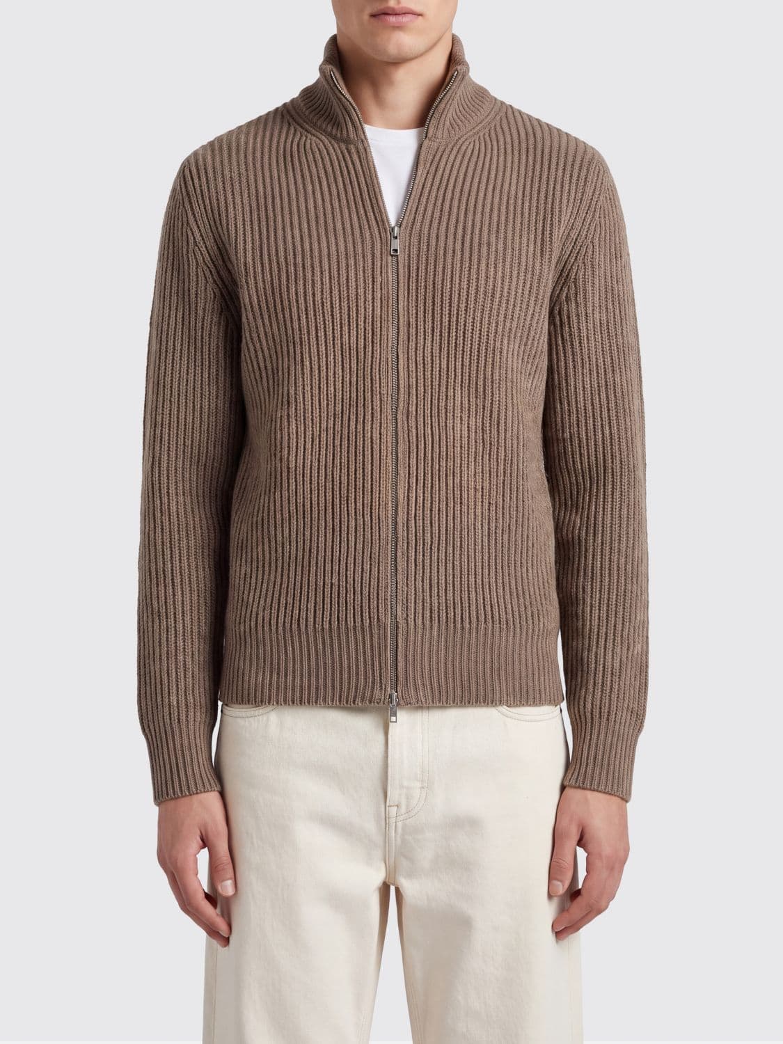 Mm6 Maison Margiela Ribbed Wool-Blend High Neck Zip-Up Cardigan
