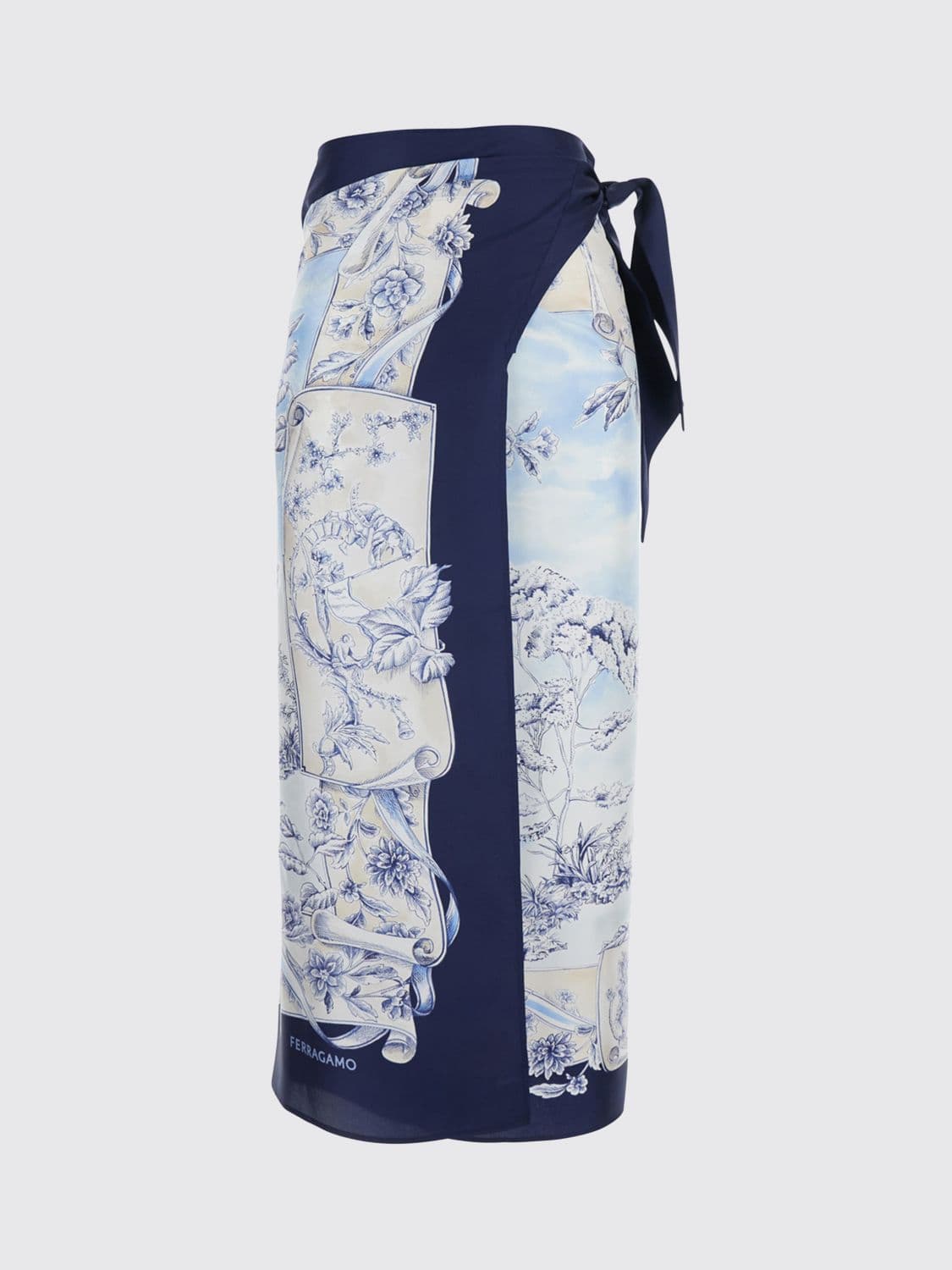 Ferragamo Floral Print Silk Wrap Midi Skirt · OS