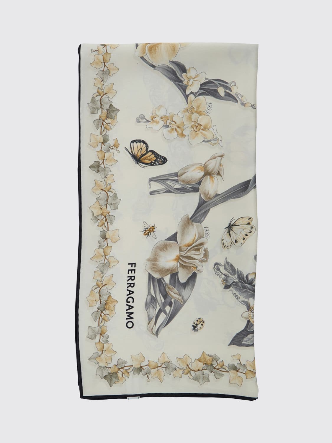 Ferragamo Square Foulard in Pure Silk with Floral Print and Logo · OS