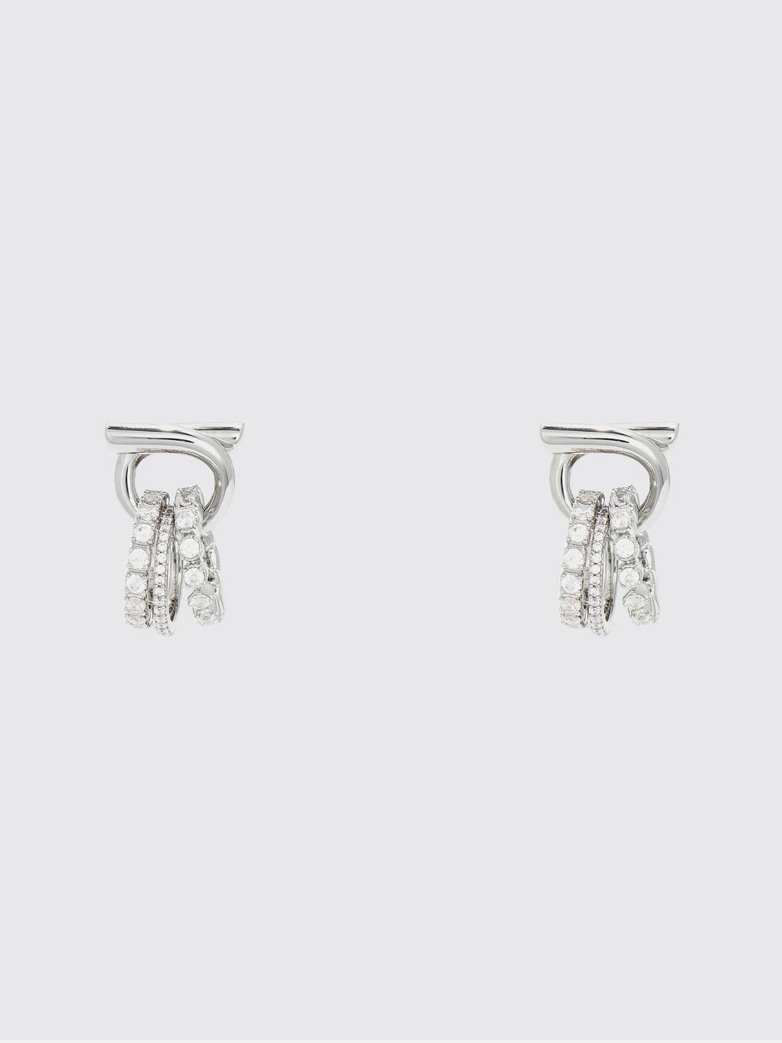 Ferragamo Gancini Pendant Earrings in Silver-Toned Brass with Rhinestones · OS