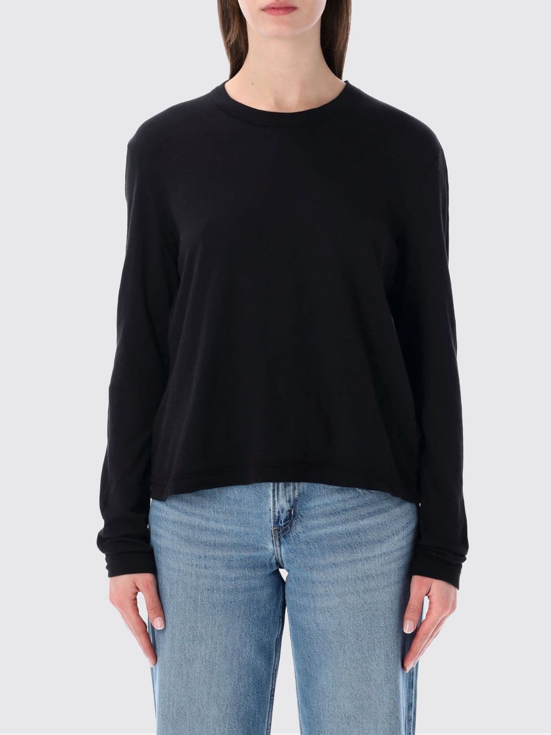 James Perse Long-Sleeved Glitter Cotton T-shirt with Crew Neck