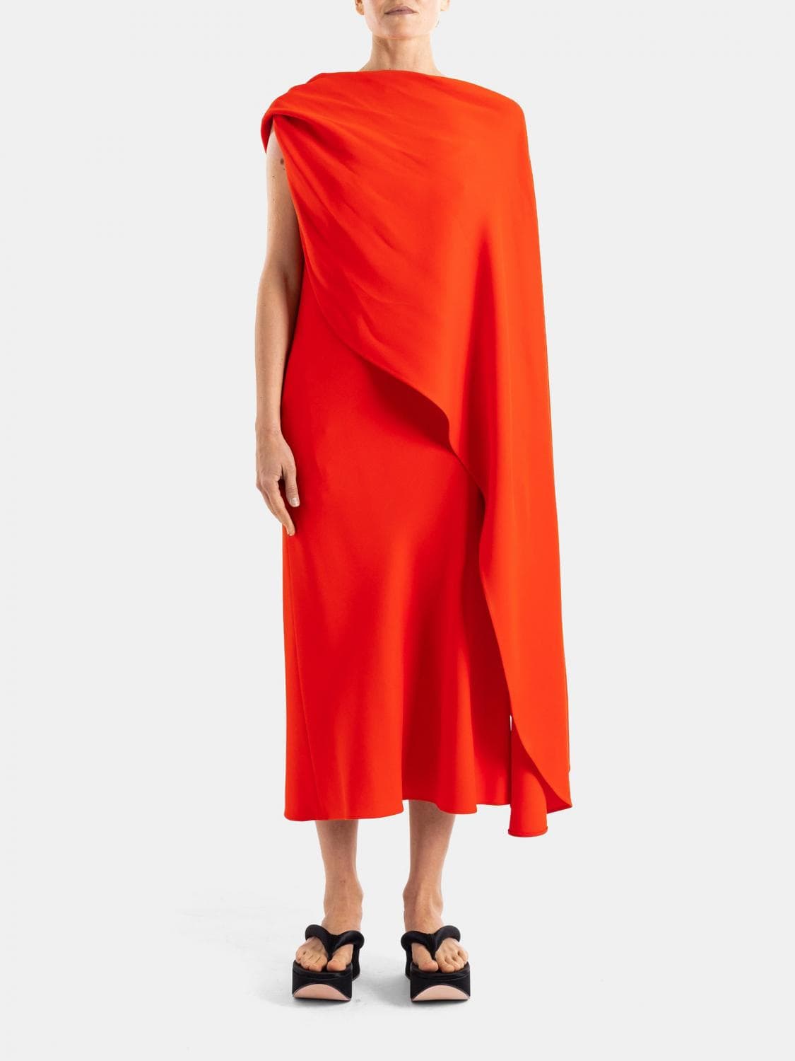 Balenciaga One-Shoulder Midi Evening Dress in Wool and Silk Crêpe · 40