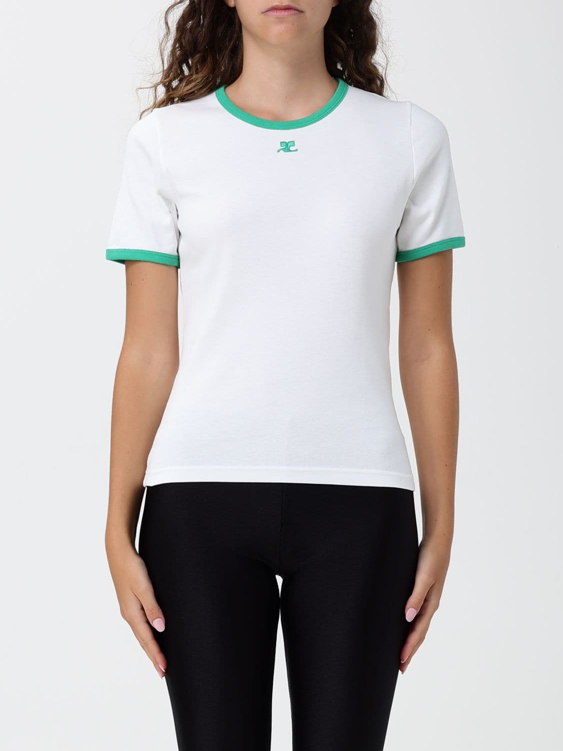 Courrèges Slim Fit Cotton T-Shirt with Contrast Logo and Trim