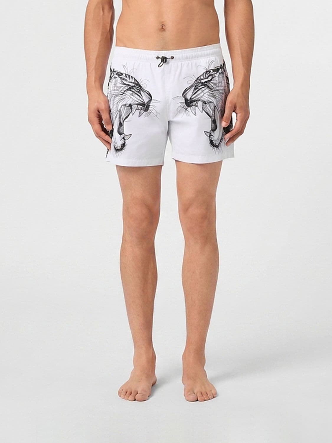 Plein Sport Polyester Swim Shorts with Graphic Print and Drawstring Waist