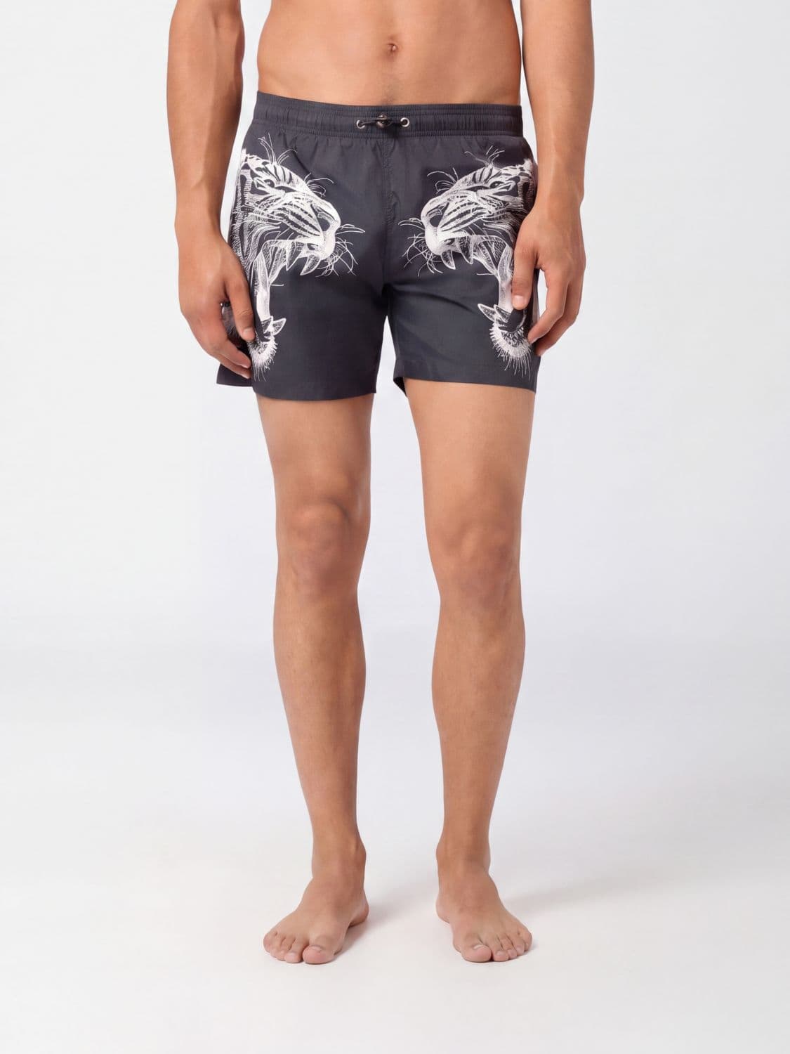 Plein Sport Polyester Swim Shorts with Graphic Print and Drawstring Waist