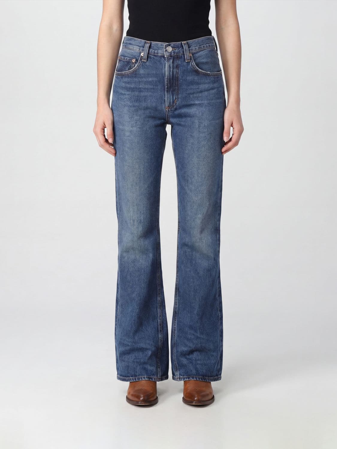 Agolde Kick High-Waisted 5-Pocket Flared Jeans in Cotton Denim