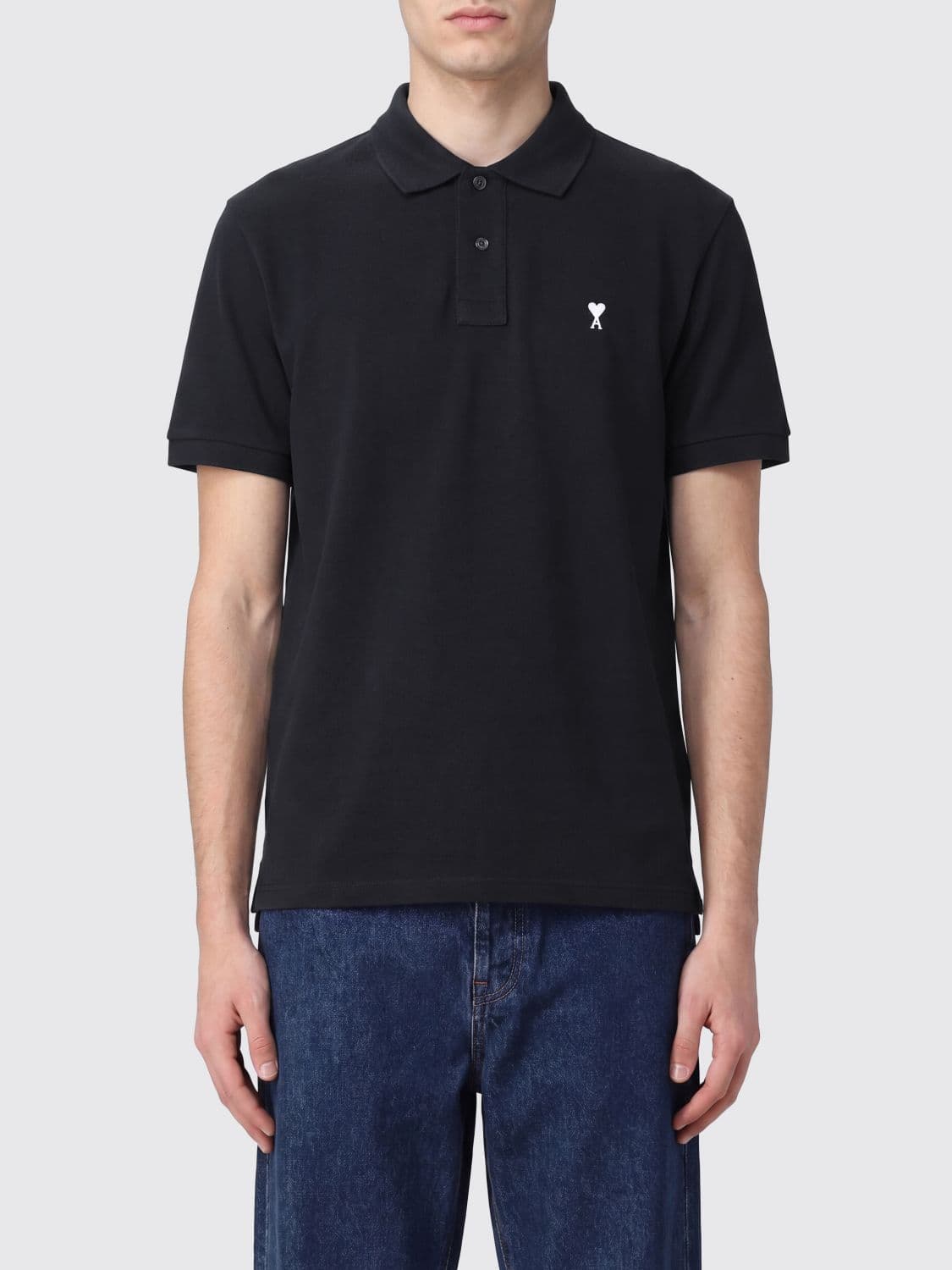 Ami Paris Cotton Short-Sleeved Polo Shirt with Embroidered Logo