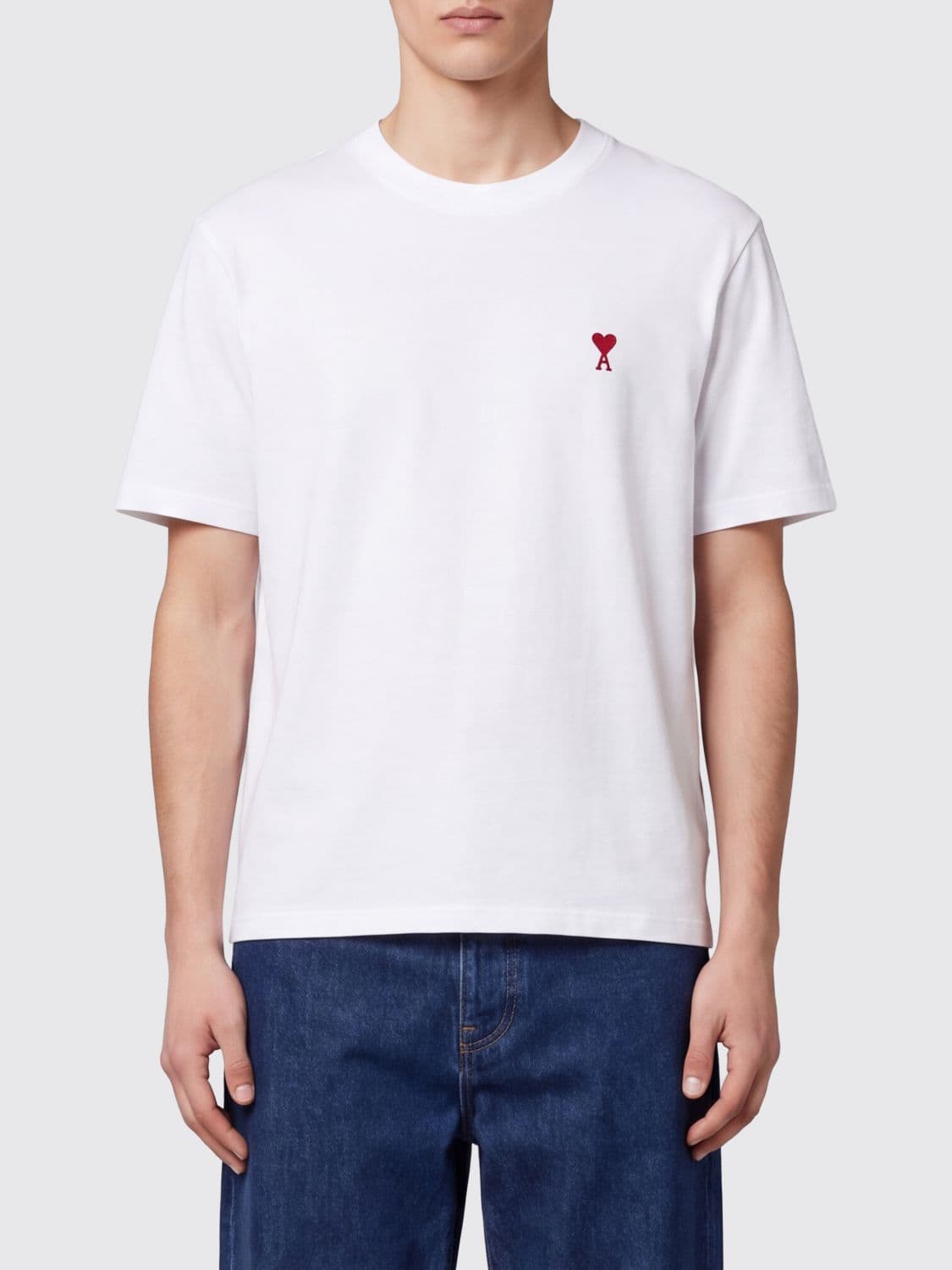Ami Paris Organic Cotton Crewneck T-shirt with Ami de Coeur Embroidery