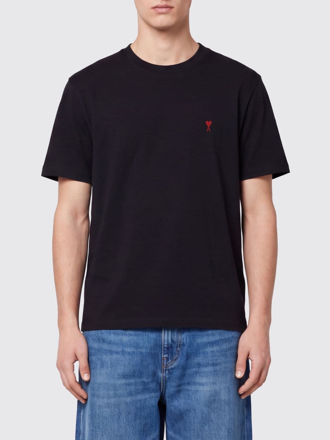 Ami Paris Organic Cotton Crewneck T-shirt with Ami de Coeur Embroidery