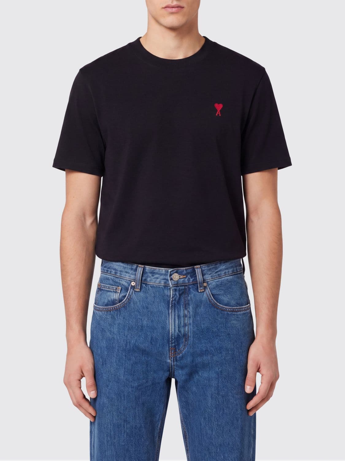 Ami Paris Organic Cotton Crewneck T-shirt with Ami de Coeur Embroidery