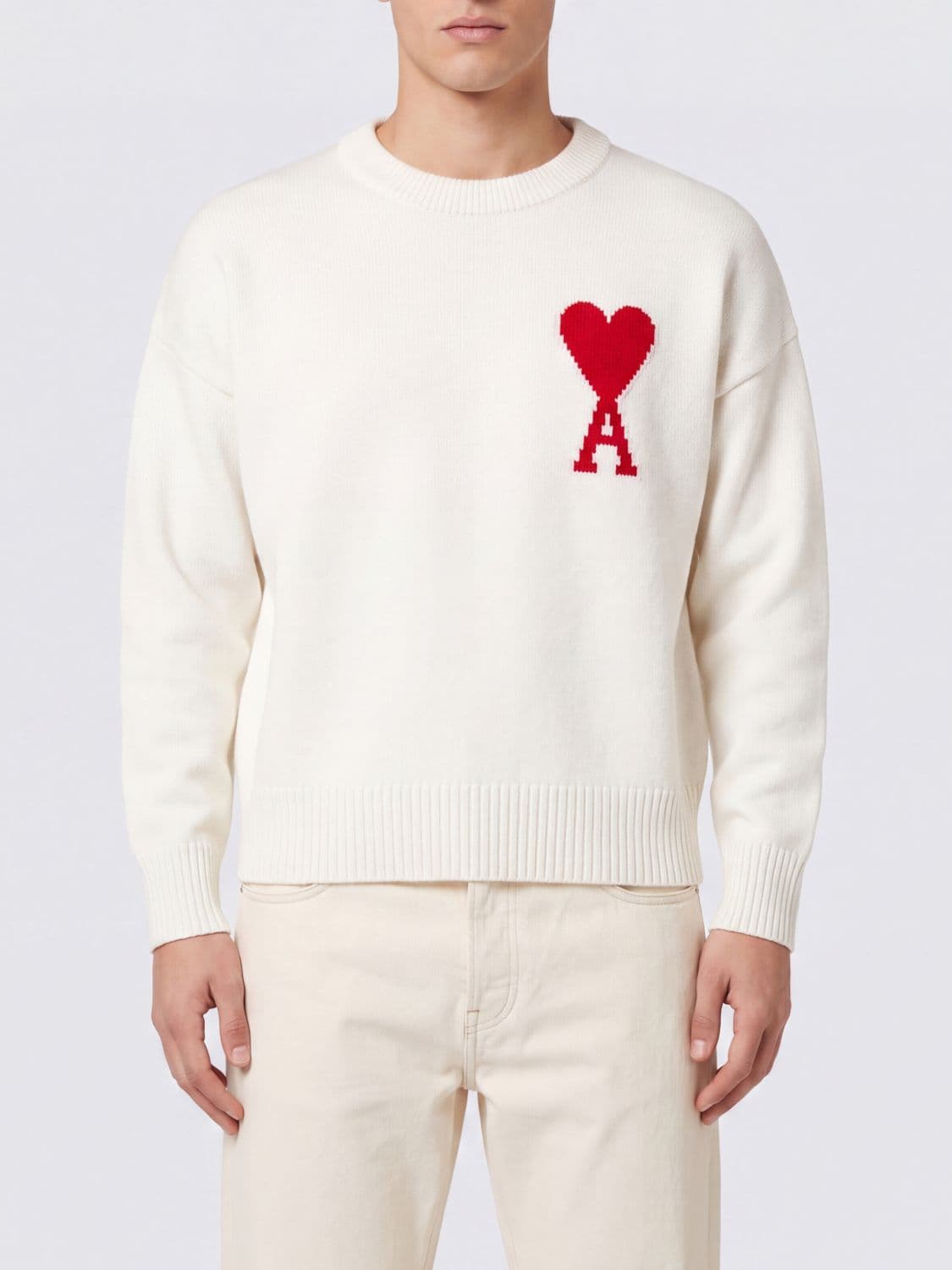 Ami Paris Crew-Neck Wool Jumper with Contrast Logo
