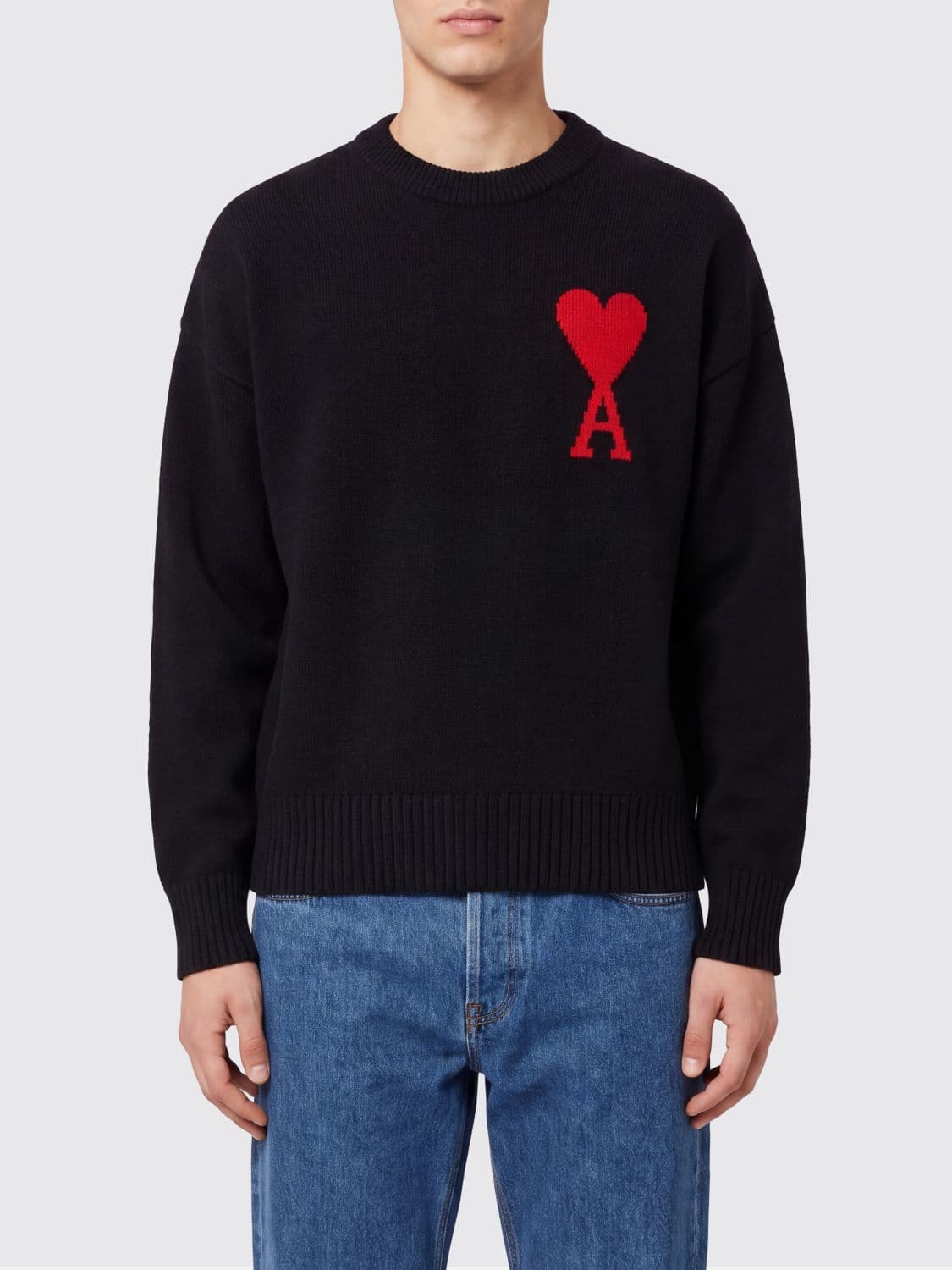 Ami Paris Crew-Neck Wool Jumper with Contrast Logo