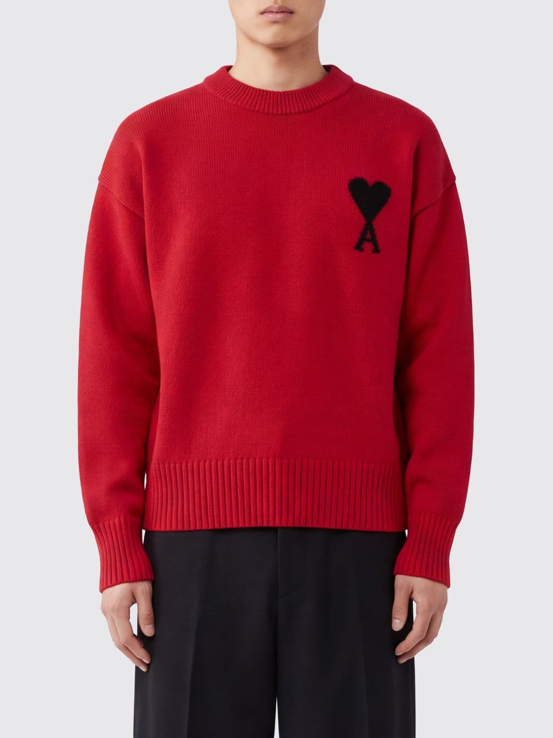 Ami Paris Crew-Neck Wool Jumper with Contrast Logo