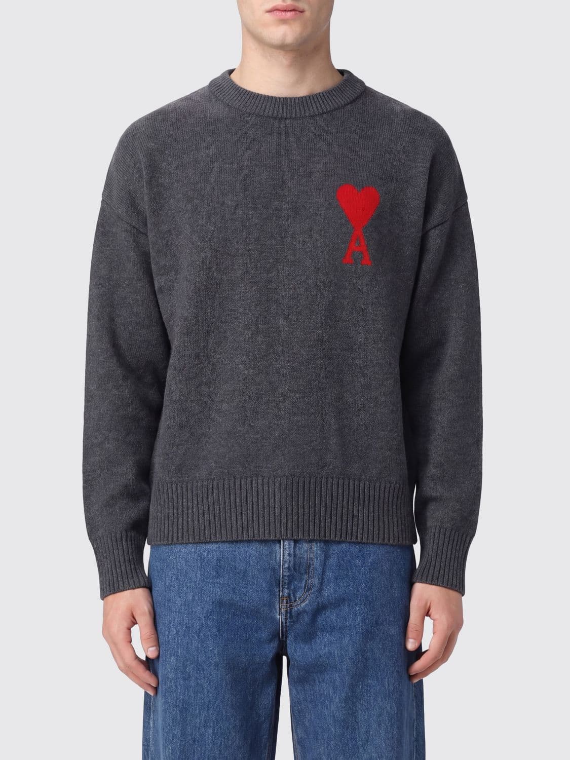 Ami Paris Crew-Neck Wool Jumper with Contrast Logo