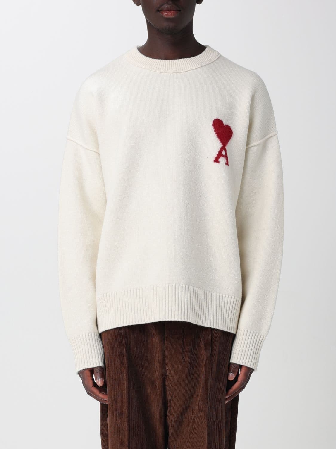 Ami Paris Crew-Neck Wool Jumper with Contrast Logo