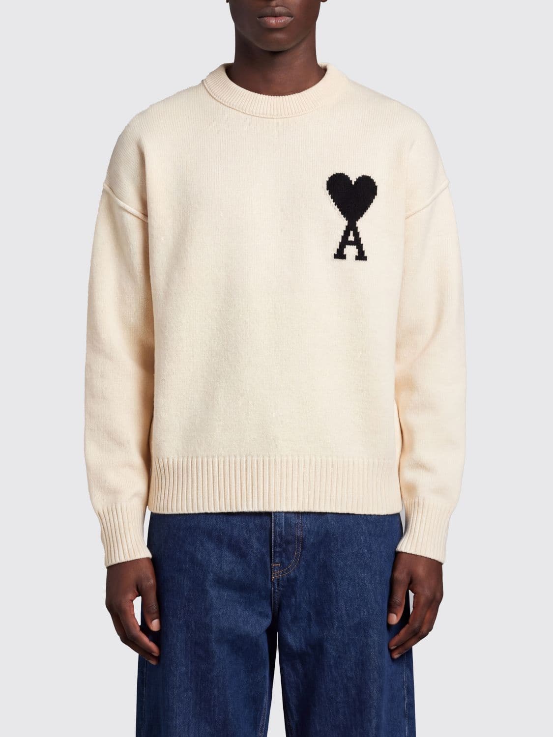 Ami Paris Crew-Neck Wool Jumper with Contrast Logo