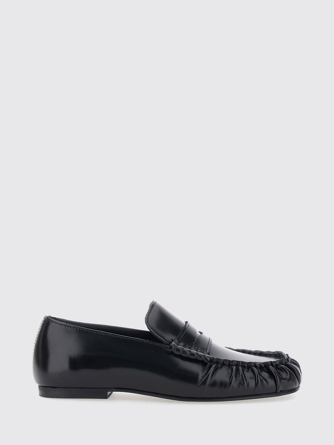 Alohas Aven Loafers in Black Brushed Leather with Penny Bar and Low Heel
