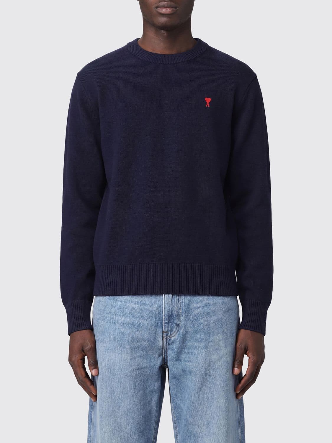 Ami Paris Crewneck Wool Jumper with Ami de Coeur Logo Embroidery