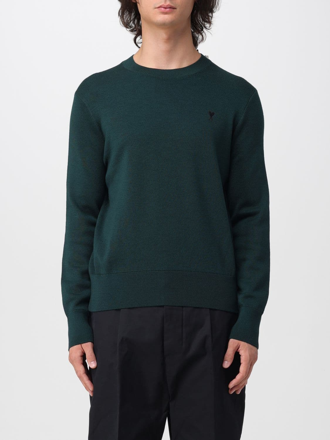 Ami Paris Crewneck Wool Jumper with Ami de Coeur Logo Embroidery