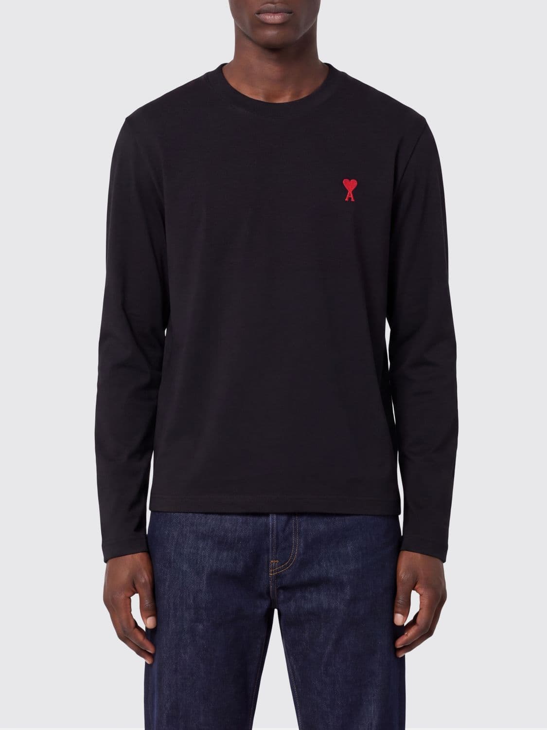 Ami Paris Long-Sleeved Cotton Jersey T-Shirt with Embroidered Logo