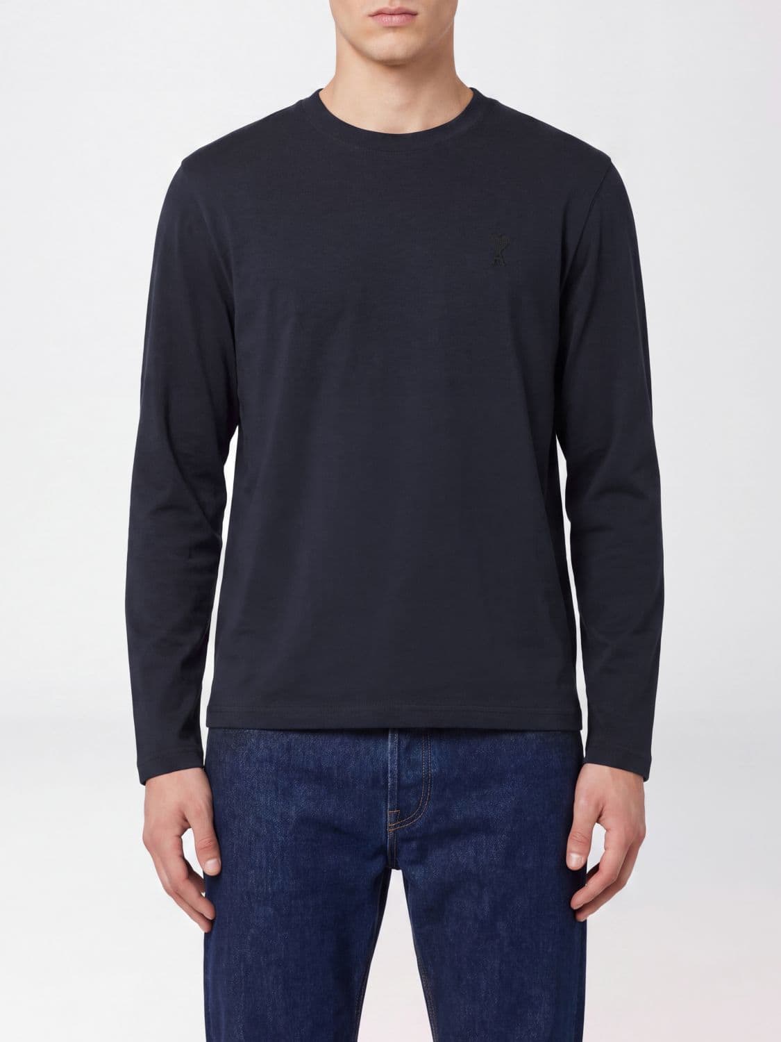 Ami Paris Long-Sleeved Cotton Jersey T-Shirt with Embroidered Logo