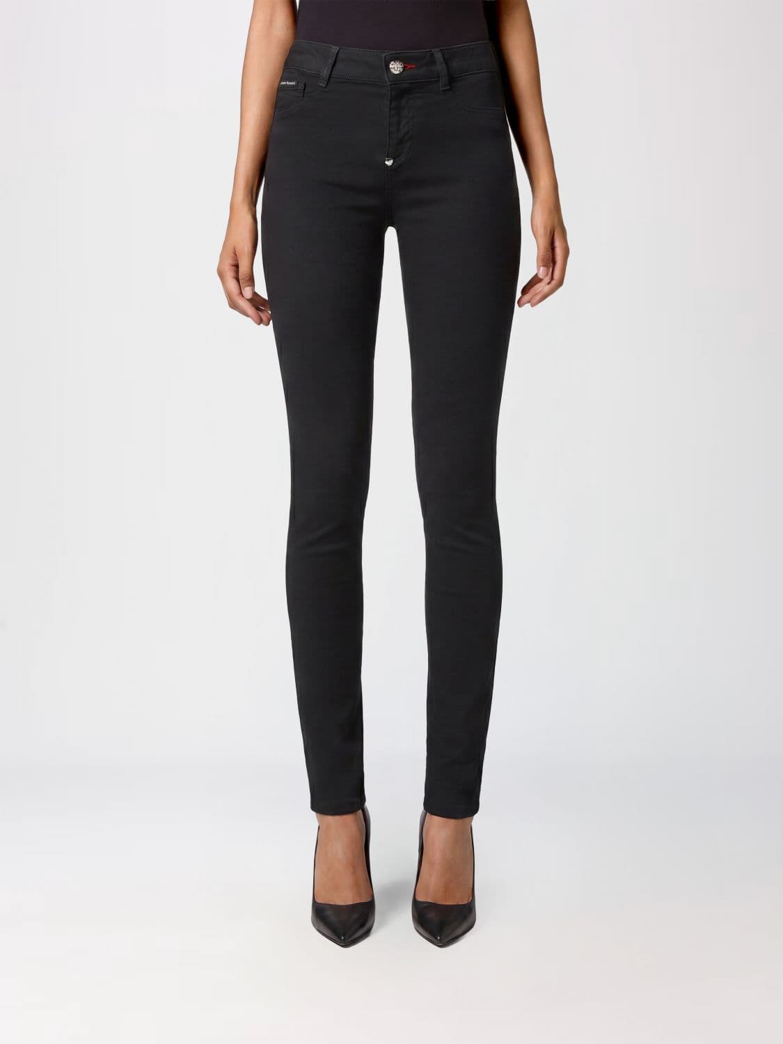 Philipp Plein Cropped Skinny Stretch Denim Jeans with Hexagon Logo