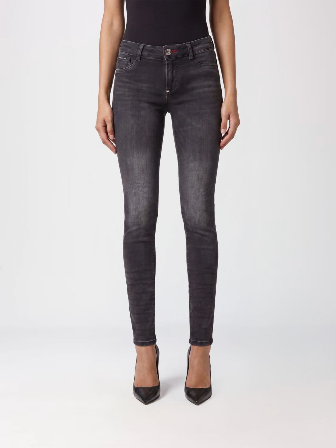 Philipp Plein Cropped Skinny Stretch Denim Jeans with Hexagon Logo