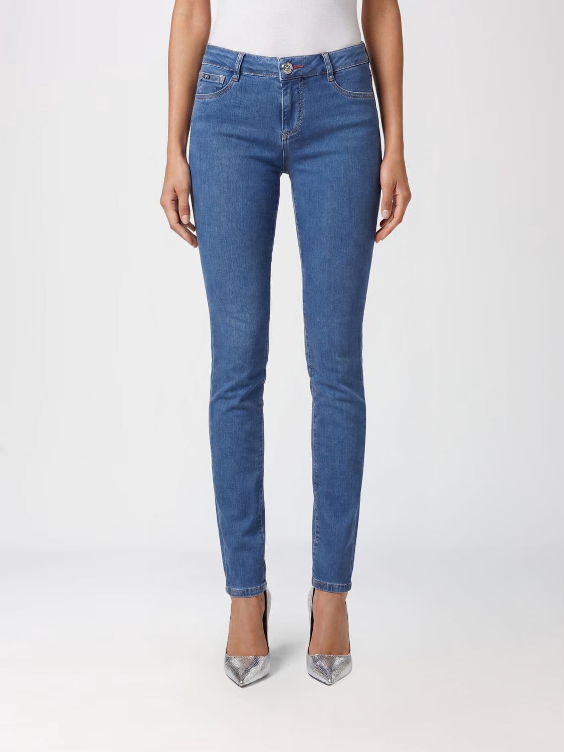 Philipp Plein Cropped Skinny Stretch Denim Jeans with Hexagon Logo