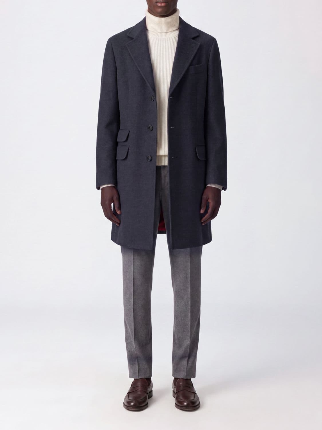 Brunello Cucinelli Single-Breasted Pure Cashmere Coat with Notch Lapels