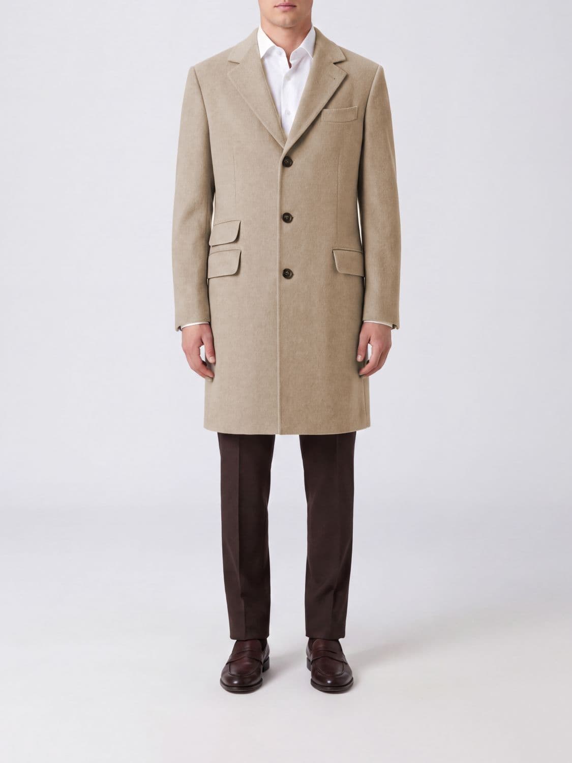 Brunello Cucinelli Single-Breasted Pure Cashmere Coat with Notch Lapels
