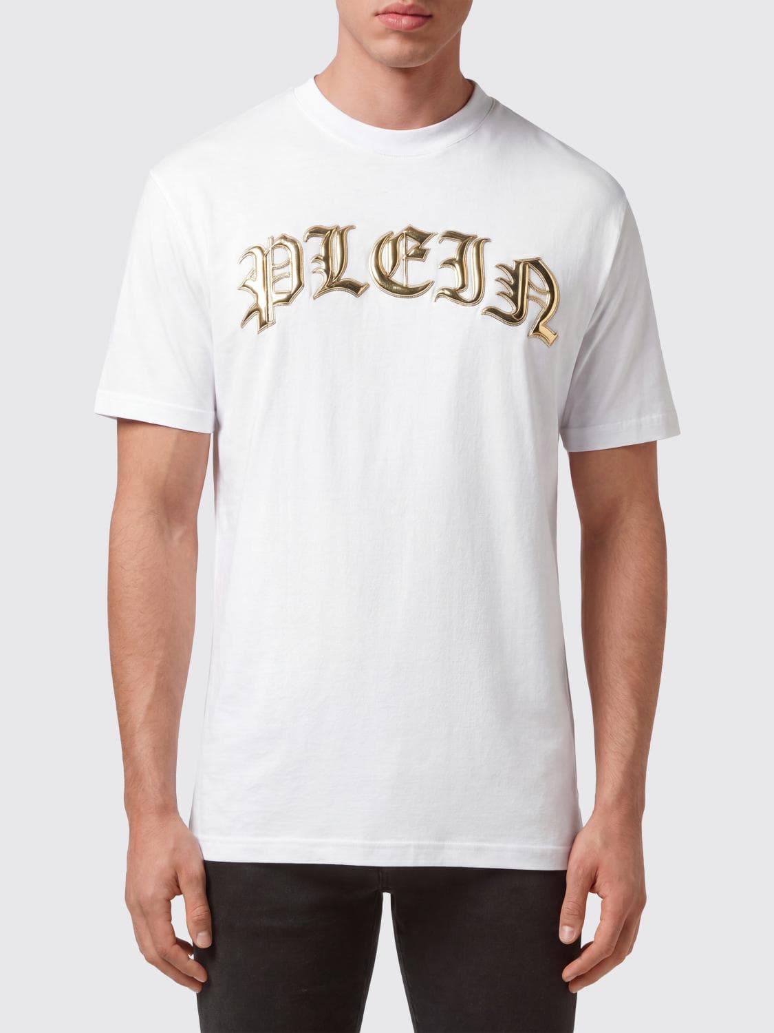 Philipp Plein Cotton Crewneck T-shirt with Front and Back Logo Print