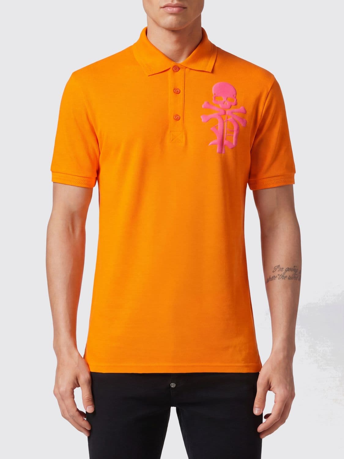 Philipp Plein Short-Sleeve Cotton Polo Shirt with Skull Print and Logo
