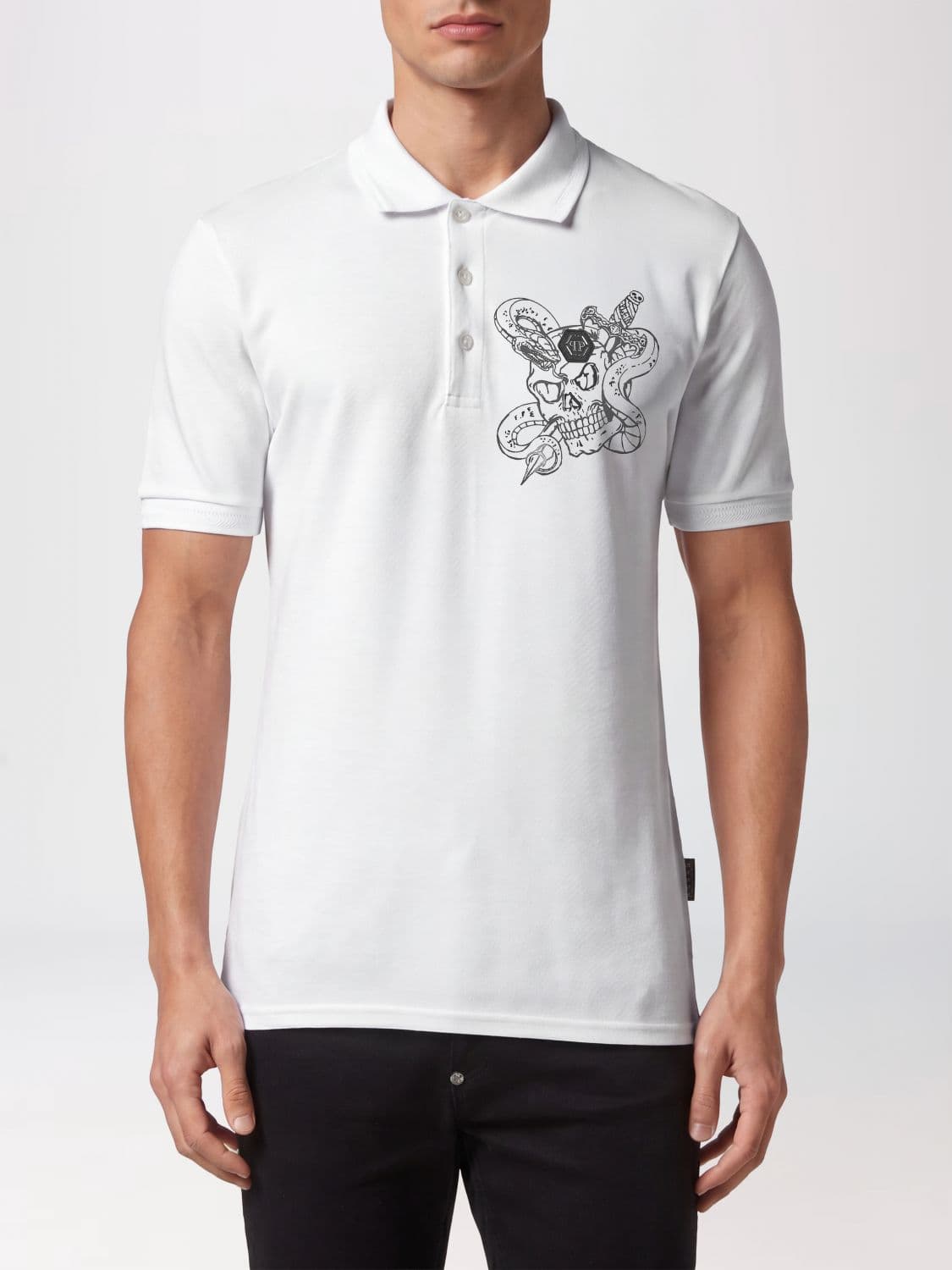Philipp Plein Short-Sleeve Cotton Polo Shirt with All-Over Monogram Print