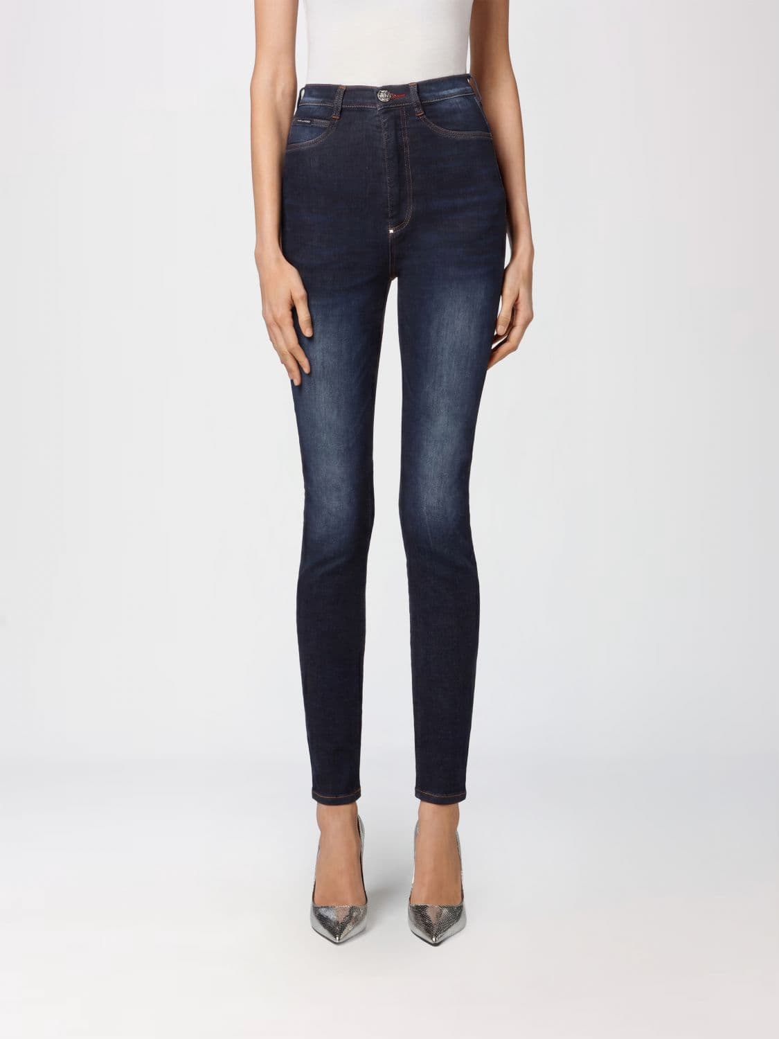 Philipp Plein High-Waisted Cropped Skinny Stretch Jeans with Used Effect