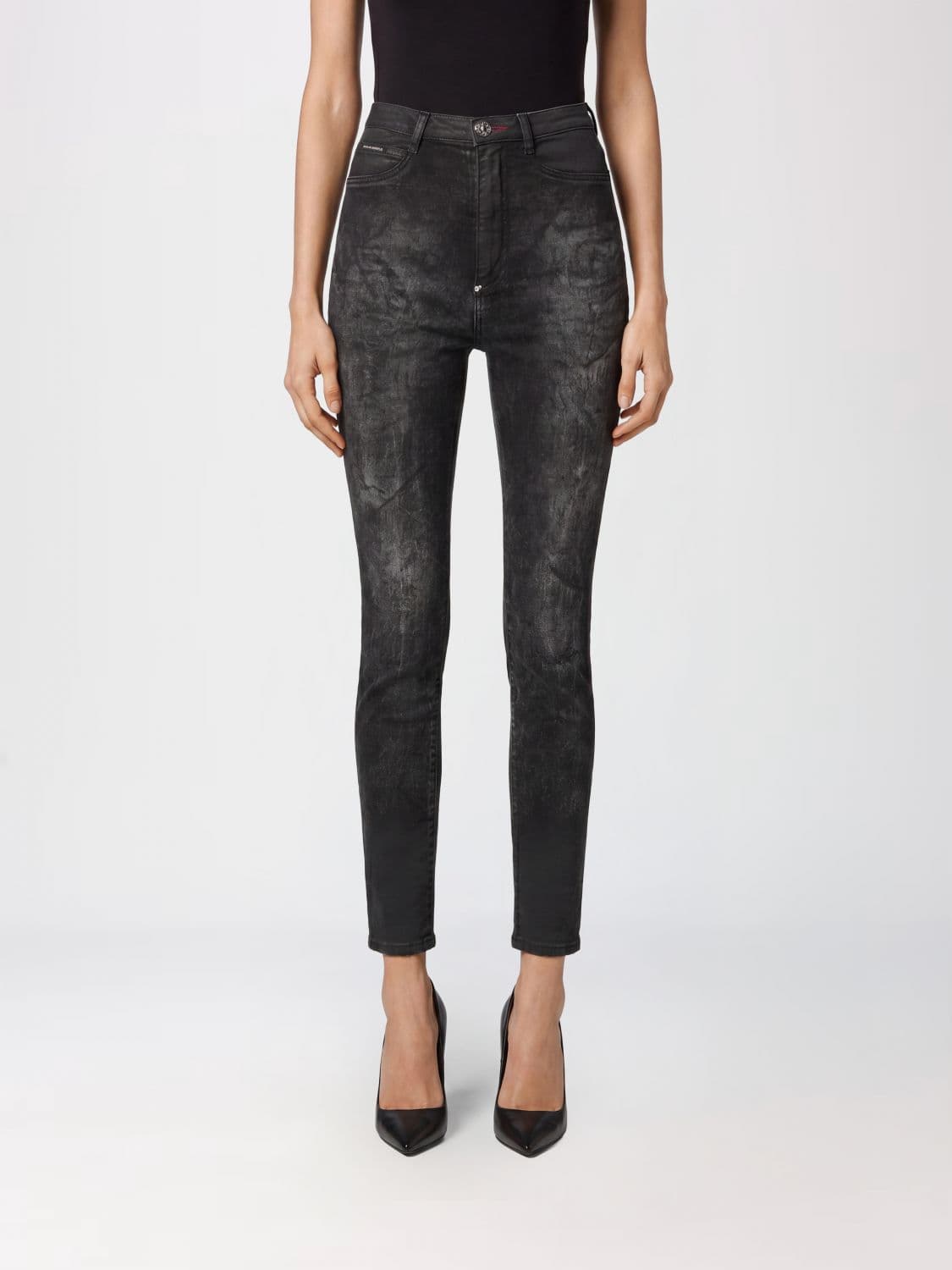Philipp Plein High-Waisted Cropped Skinny Stretch Jeans with Used Effect