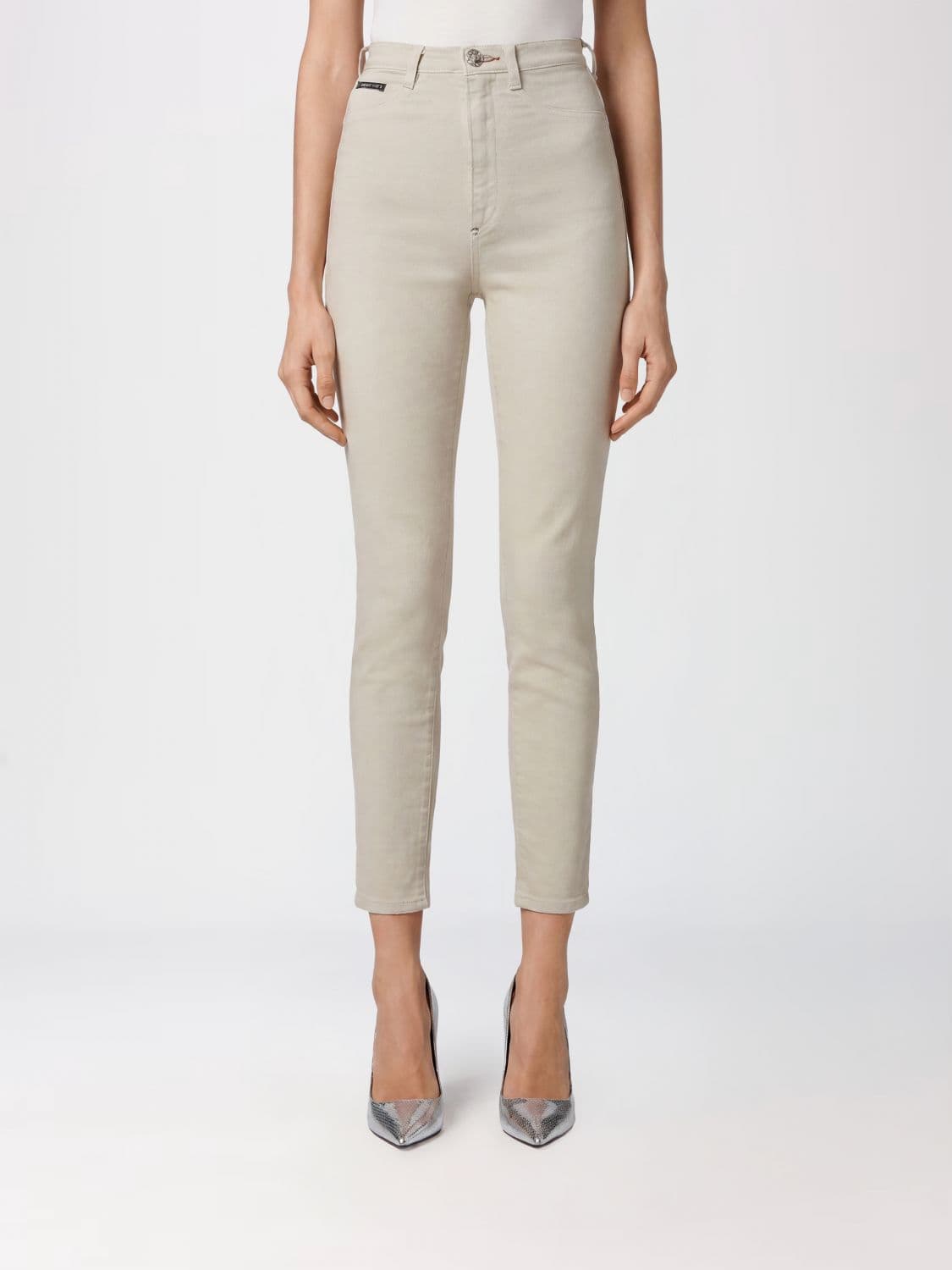 Philipp Plein High-Waisted Cropped Skinny Stretch Jeans with Used Effect