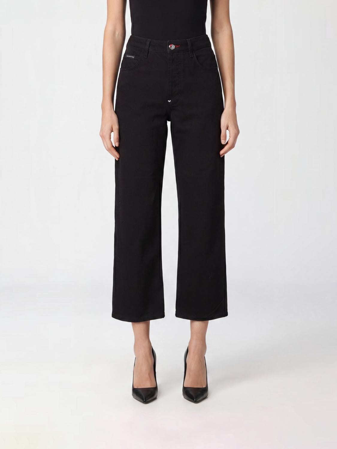 Philipp Plein High-Waisted Wide Leg Cropped Stretch Denim Jeans