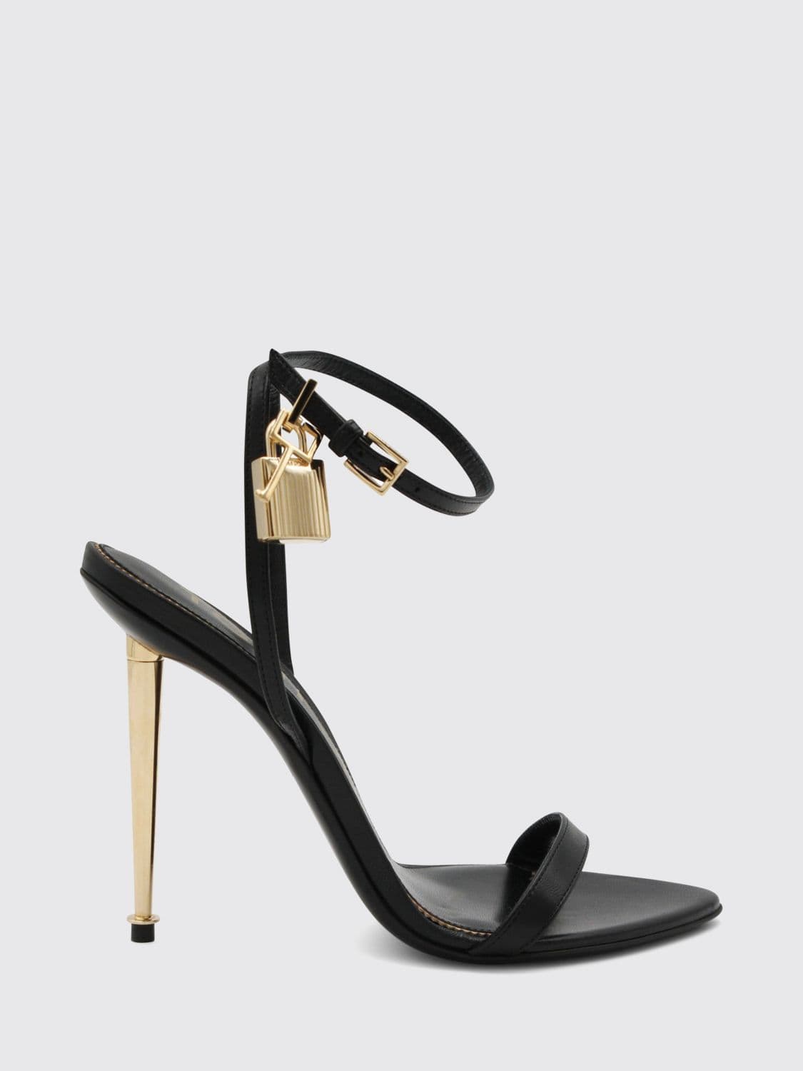Tom Ford Padlock Leather Sandals with Stiletto Heel and Lock Detail