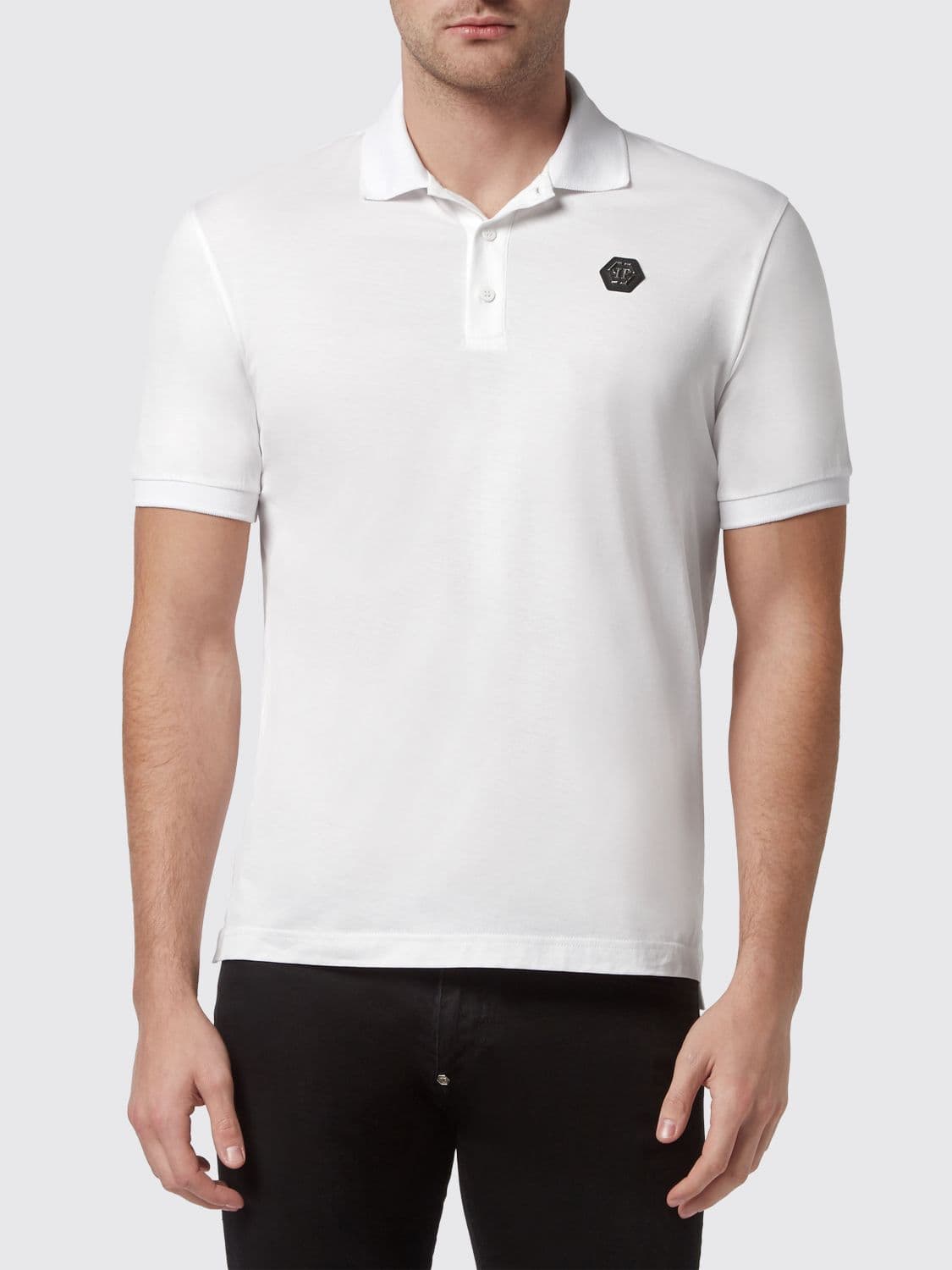Philipp Plein Short-Sleeve Cotton Polo Shirt with Skull Print and Logo