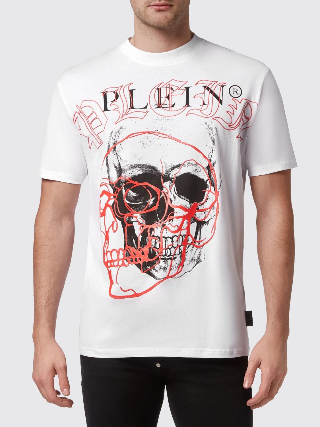Philipp Plein Cotton Crewneck T-shirt with Skull Print and Contrast Logo