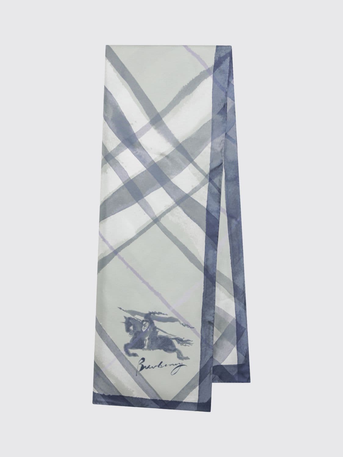 Burberry Pure Mulberry Silk Scarf with Check Pattern and EKD Logo