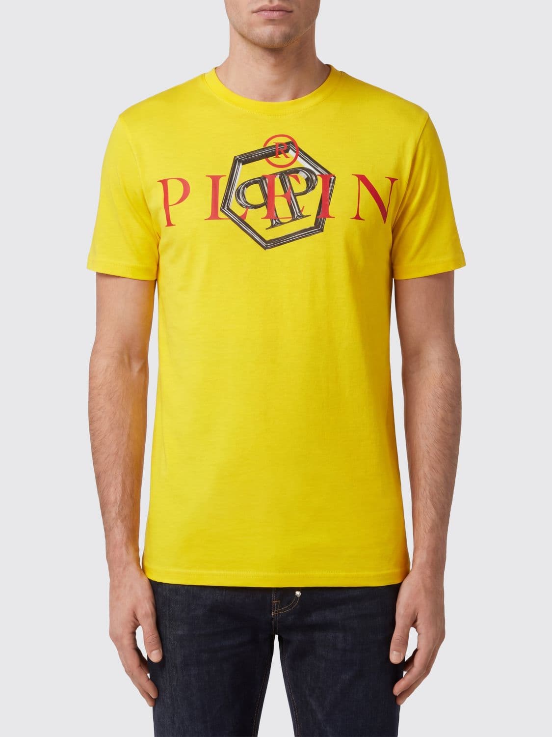 Philipp Plein Cotton T-Shirt with Crew Neck and Contrasting Logo Print