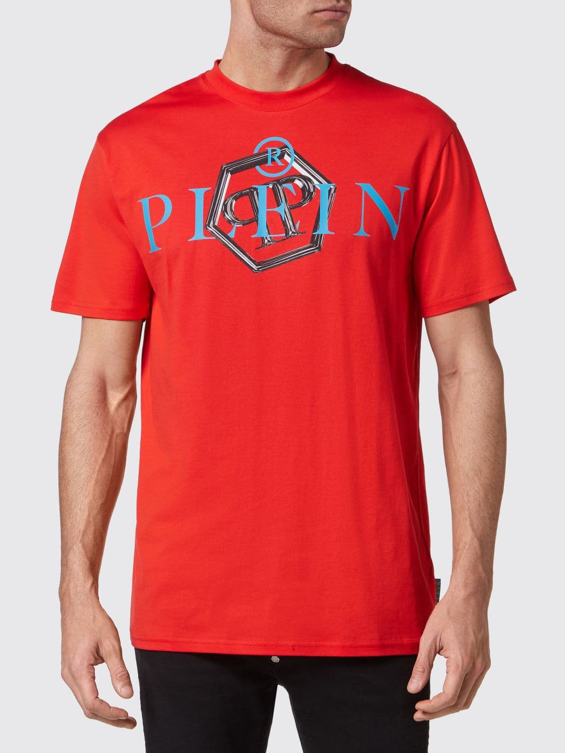 Philipp Plein Cotton T-Shirt with Crew Neck and Contrasting Logo Print